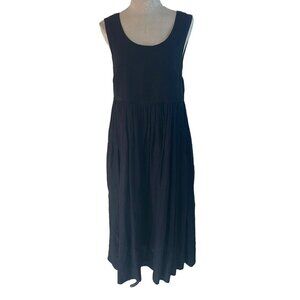 Cabbages And Roses Womens Dress Size 8 Black Midi Sleeveless Pure Linen